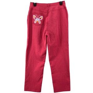 Bob Mackie‎ Wearable Art Jeans Sz M Pink Butterfly Embroidered Pockets Zip